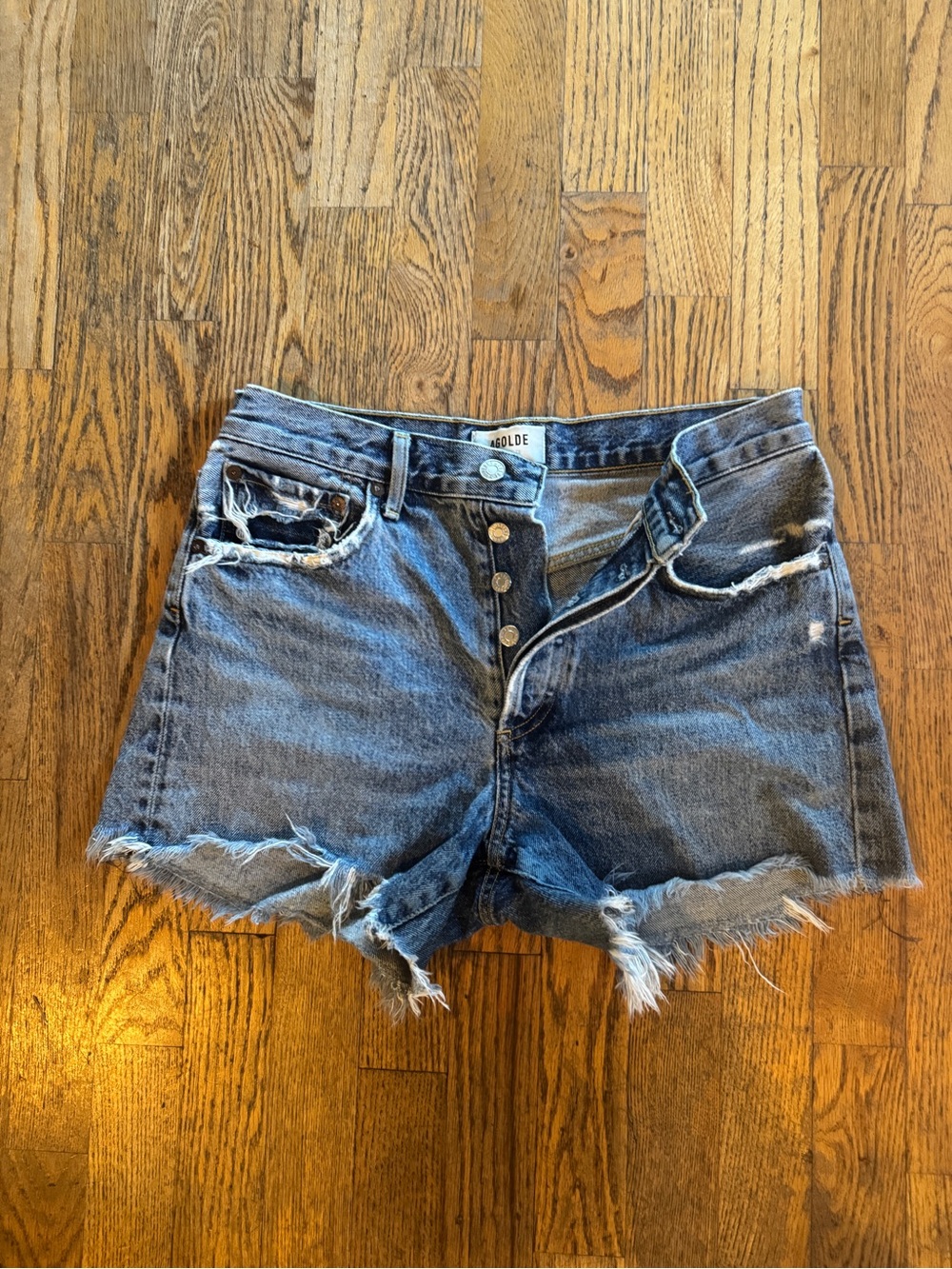Agolde Raw-Hem Distressed Denim Shorts 26